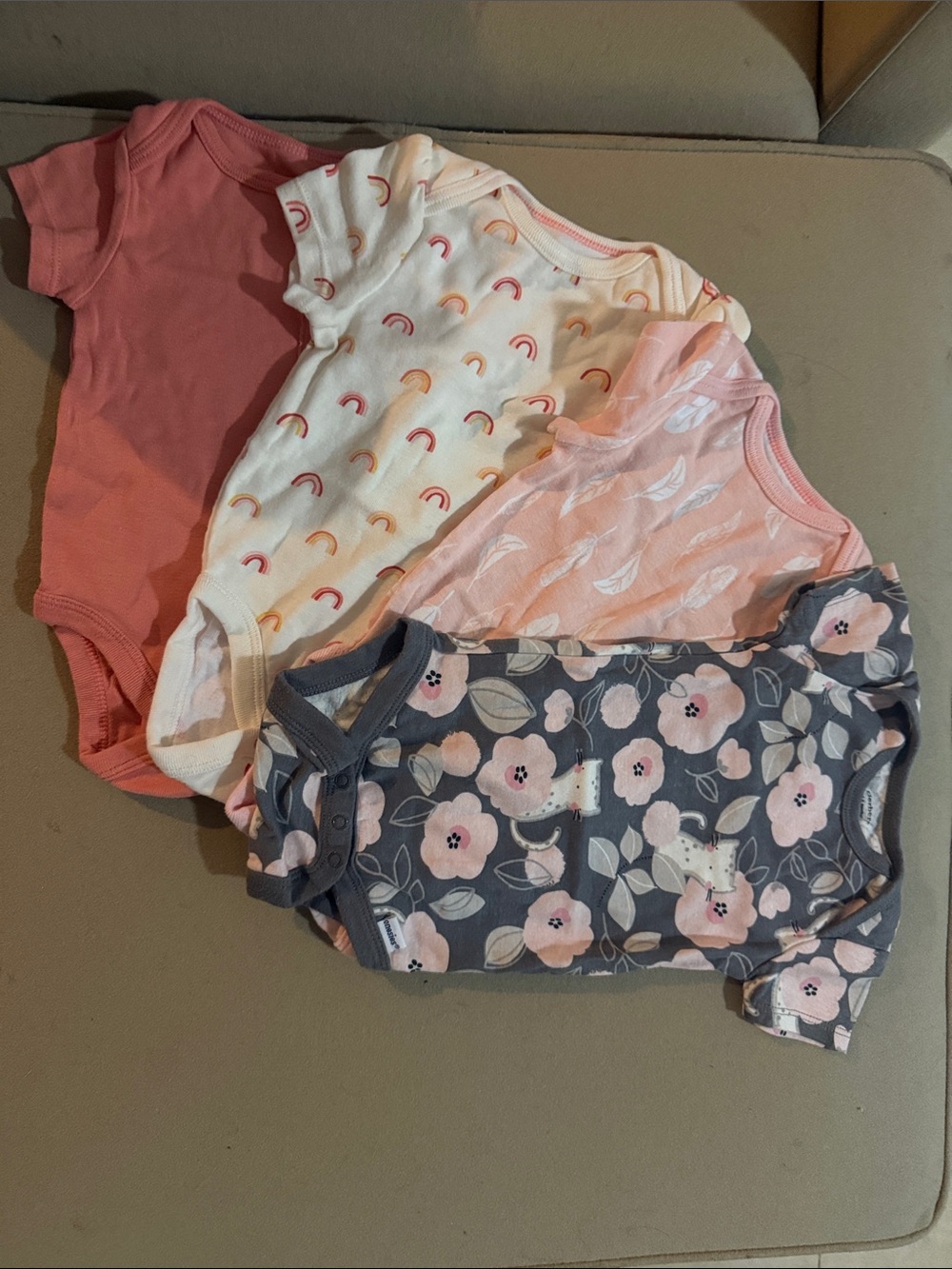 4 Pack of 3-6 Month Onesies - WORN ONCE - Cute Design Snap Bottom